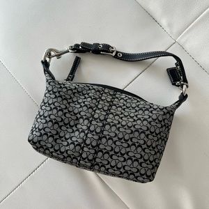 Coach signature canvas black leather mini handbag